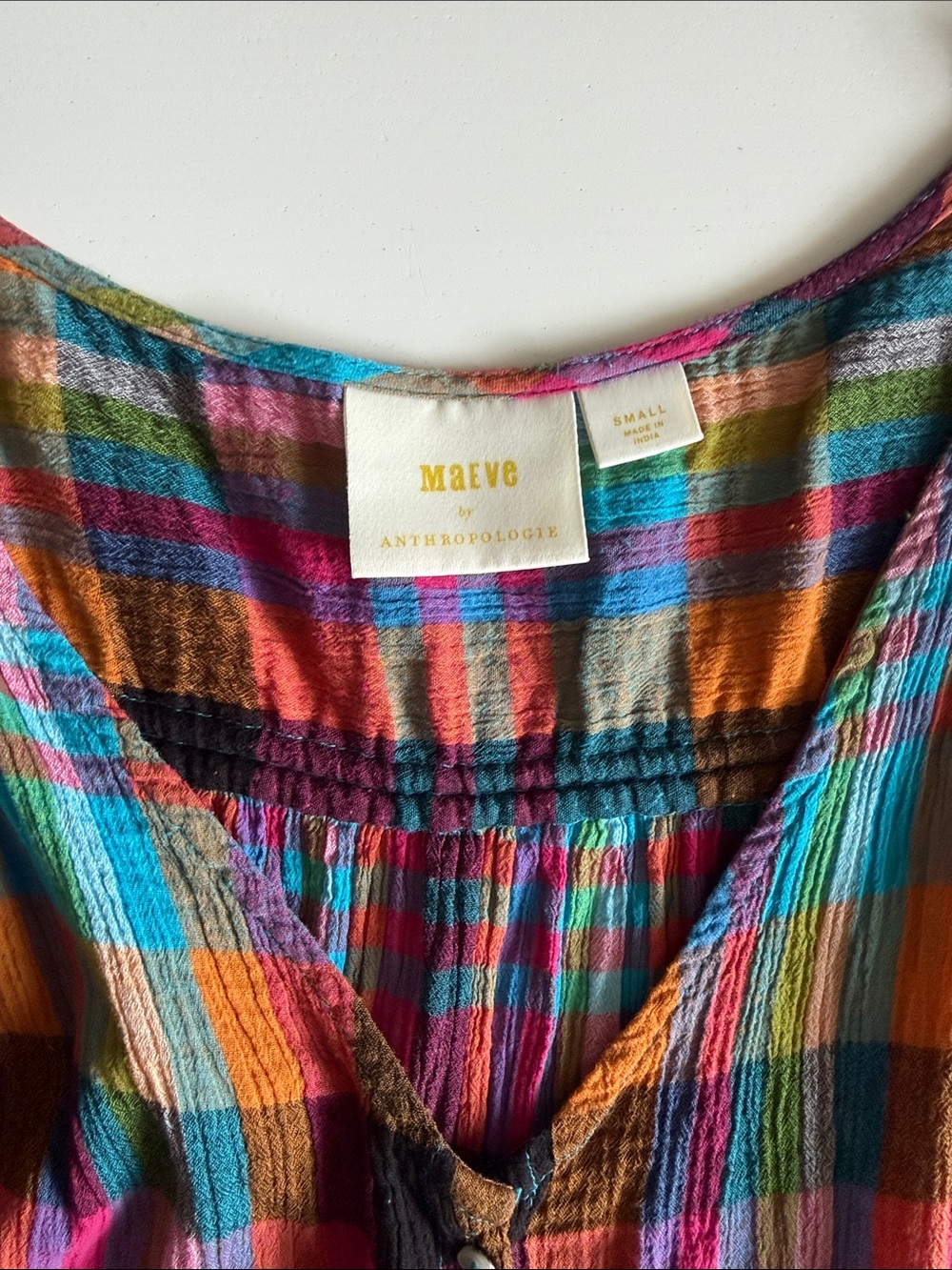 Anthropologie (Maeve) Lightweight Multicolor Plaid Button-Down Shirt Sz S EUC - Picture 3 of 4